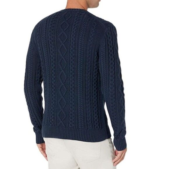 New Goodthreads Men’s Size L T Cable Knit Crewneck Sweater Navy Blue Long Sleeve - Picture 7 of 15